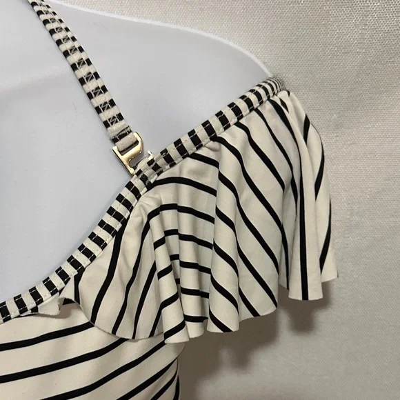 Vince Camuto Cream and Black Striped One Piece Swimsuit - Picture 4 of 8